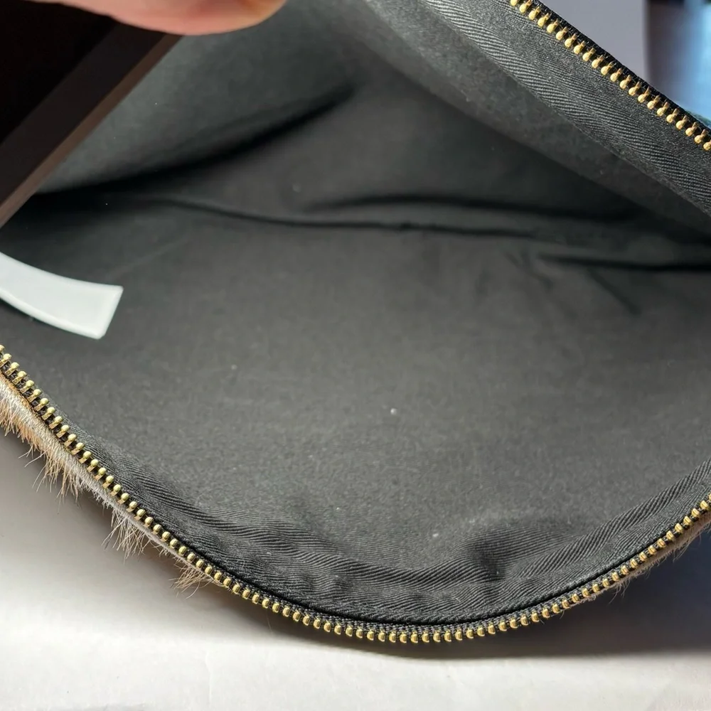 Banana Republic calf hair animal print and leather large zippered pouch - Picture 5 of 7